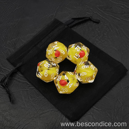 Bescon Yellow Duck 20 sides Dice set of 5, Duck D20 5pcs Set